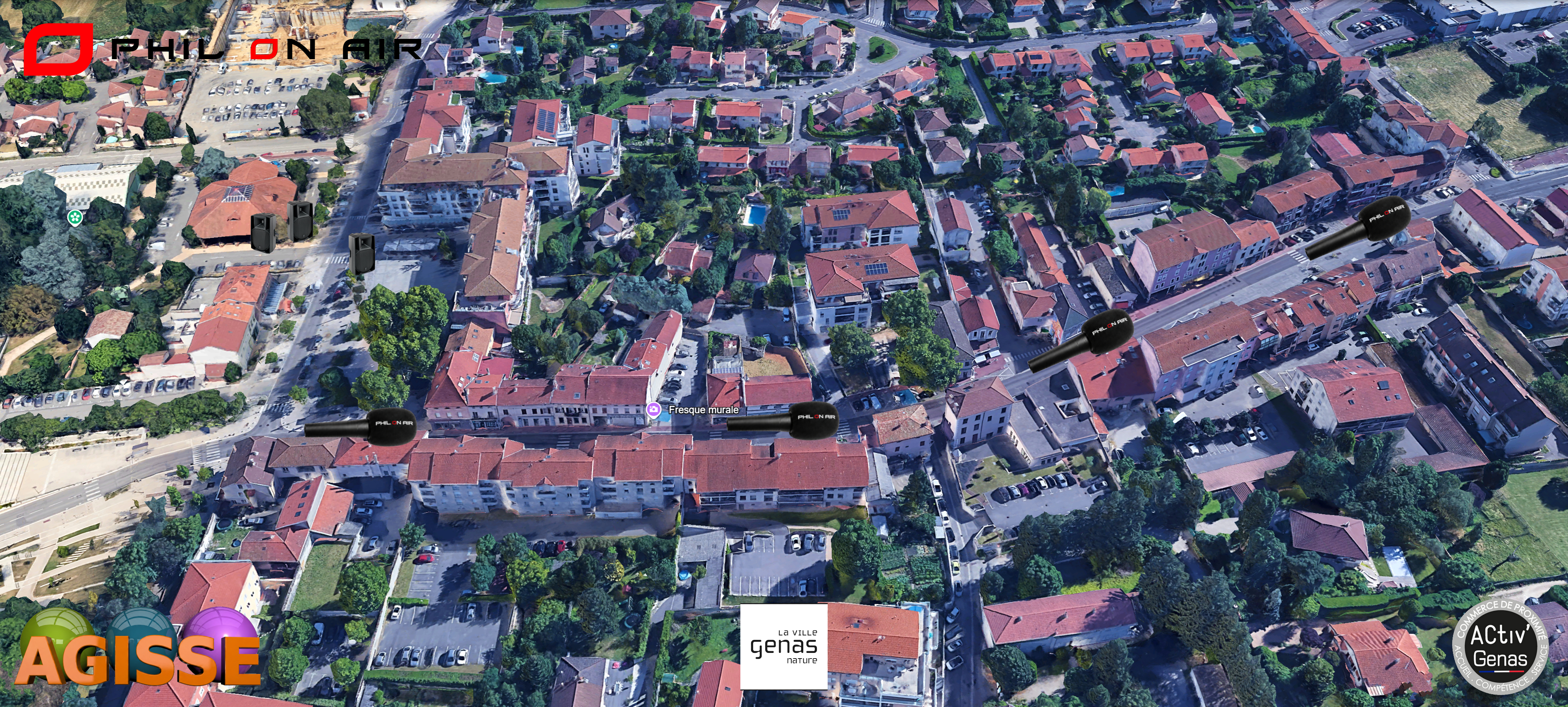 Vue Google Earth - Sonorisation Multipoint centre-ville de Genas