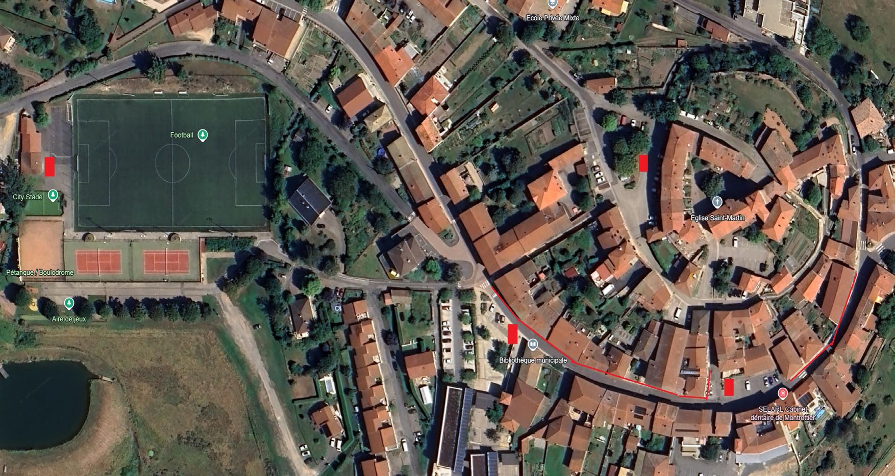 Vue Google Earth - Points de sonorisation Fête des oeufs du village de Montrottier